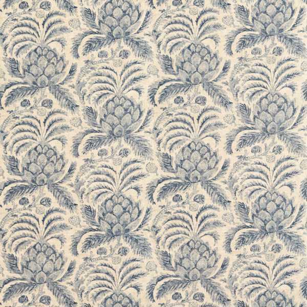 Pina de Indes Fabric - Indigo by blue botanical linen fabric from Zoffany