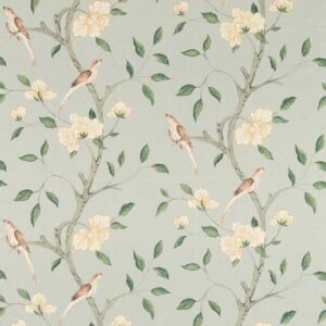 blue botanical linen fabric from Zoffany