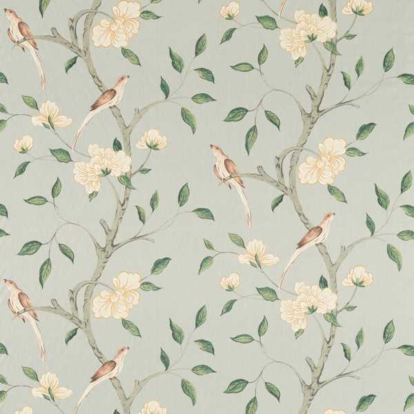 Eleonora Print Fabric - Stockholm Blue by blue botanical linen fabric from Zoffany