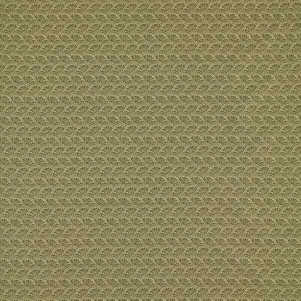 Tudor Damask Fabric - Olivine by green botanical cotton fabric from Zoffany