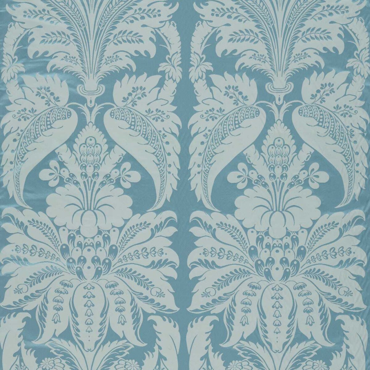 Clandon Damask Fabric - Wedgwood Blue by blue botanical silk-satin fabric from Zoffany