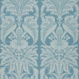 blue botanical silk-satin fabric from Zoffany