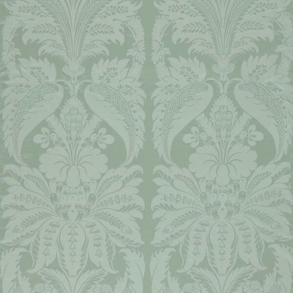 Clandon Damask Fabric - Eau de Nil by green botanical silk-satin fabric from Zoffany