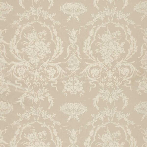 Arabesque Silk Fabric - Warm White by neutral botanical silk-satin fabric from Zoffany