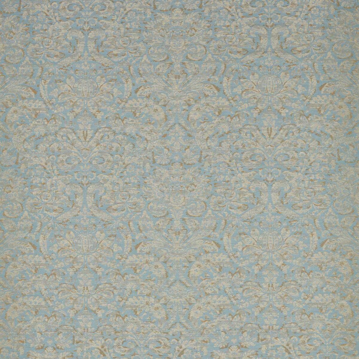 Knole Damask Fabric - Stockholm Blue by blue botanical cotton fabric from Zoffany
