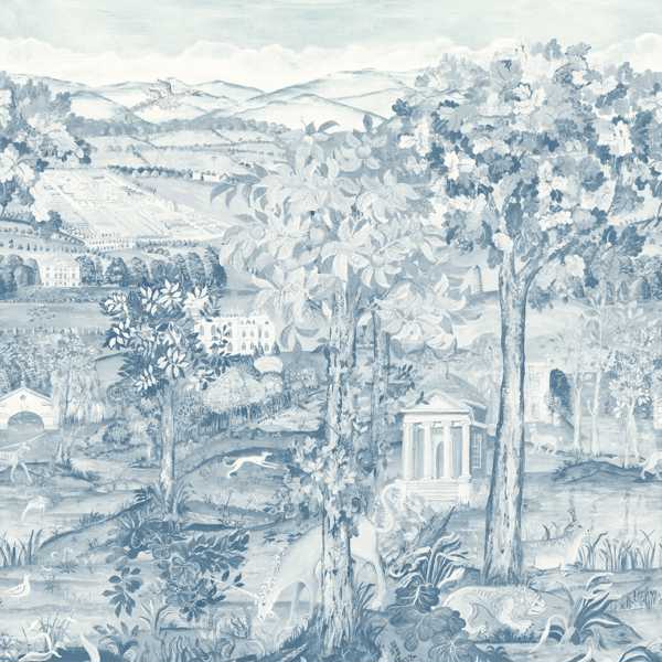 Arcadian Thames Wallpaper - Wedgwood Blue by blue botanical wallpaper from zoffany