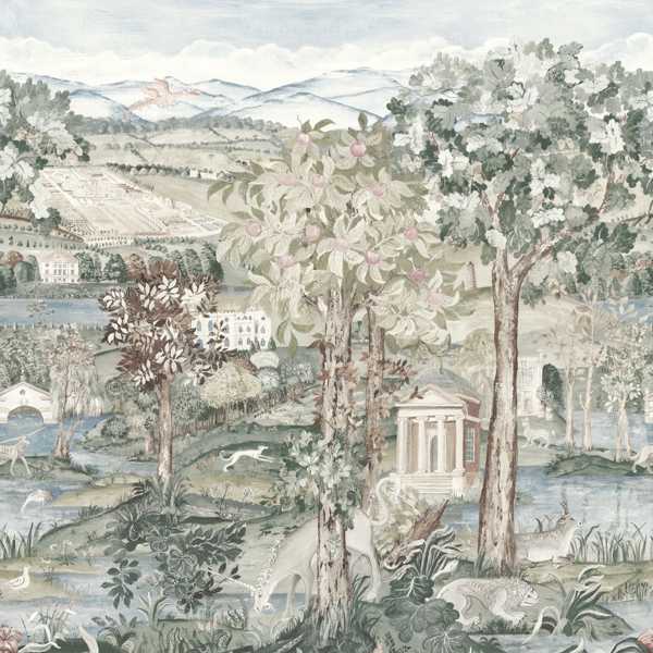Arcadian Thames Wallpaper - Mineral by blue botanical wallpaper from zoffany