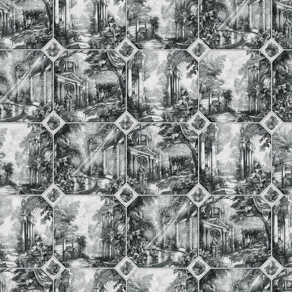 Arcadia Ego Fabric - Ink and Bone by black-grey misc velvet-chenille fabric from Utopia