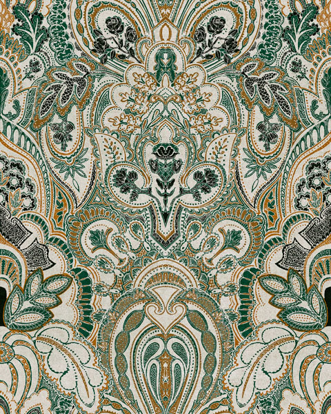 Damask Dangereuse Fabric - Gin Bottle Green by green traditional velvet-chenille fabric from Utopia
