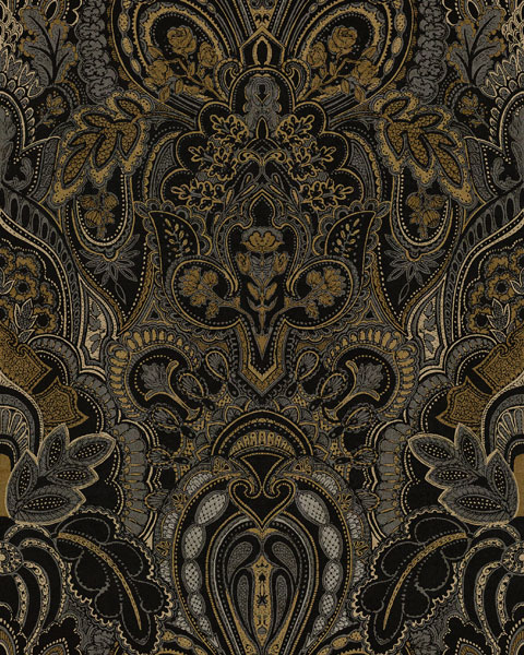 Damask Dangereuse Fabric - Anthracite by brown traditional velvet-chenille fabric from Utopia