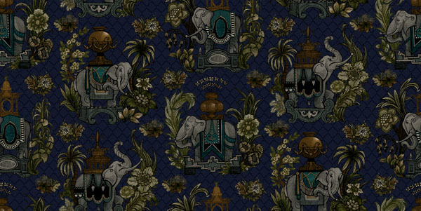 Elephantasy Fabric - Oxford Blue by blue traditional velvet-chenille fabric from Utopia