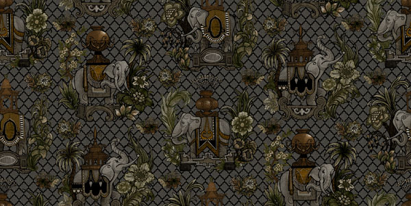Elephantasy Fabric - Anthracite by brown traditional velvet-chenille fabric from Utopia