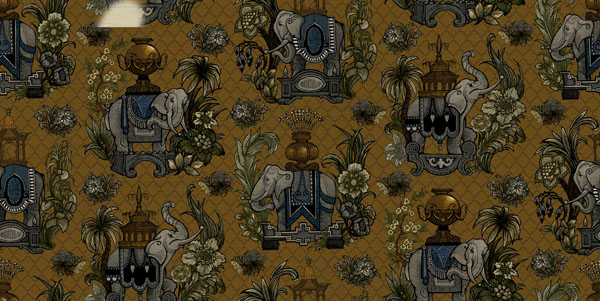Elephantasy Fabric - Ochre by yellow traditional velvet-chenille fabric from Utopia