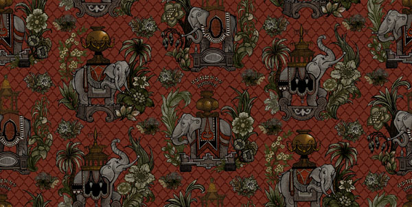 Elephantasy Fabric - Russet by red traditional velvet-chenille fabric from Utopia