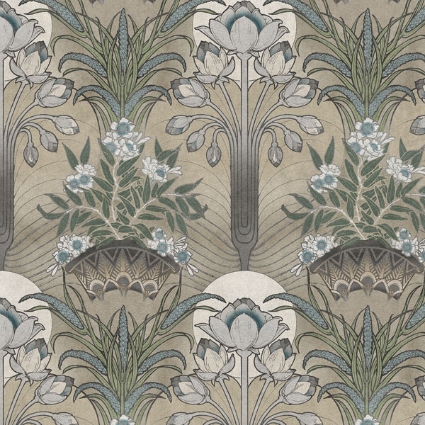 Gin on the Nile Fabric - Ashlar by neutral botanical velvet-chenille fabric from Utopia