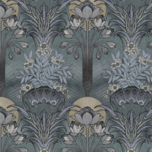 blue botanical velvet-chenille fabric from Utopia