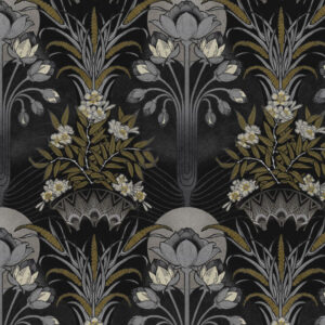 black-grey botanical velvet-chenille fabric from Utopia