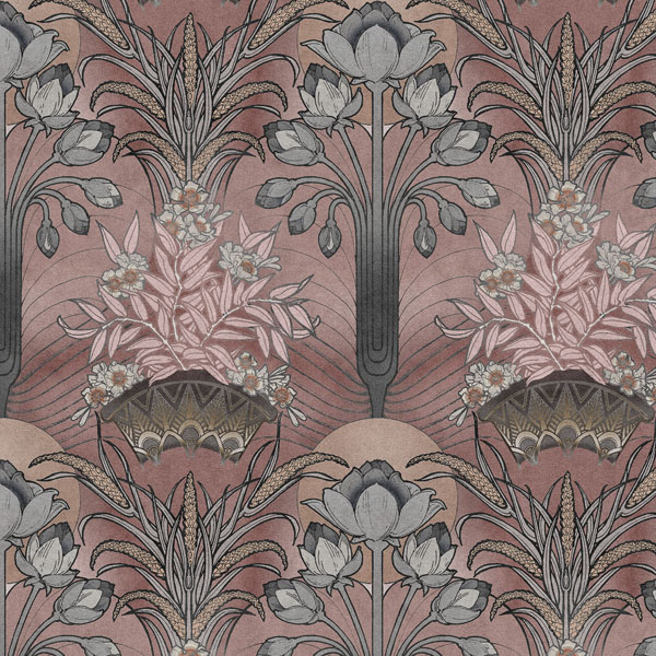 Gin on the Nile Fabric - Pink Granite by pink botanical velvet-chenille fabric from Utopia