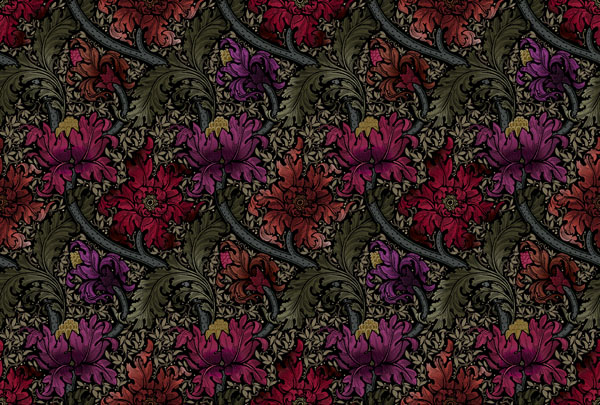 Morris Major Fabric - Berry by purple botanical velvet-chenille fabric from Utopia