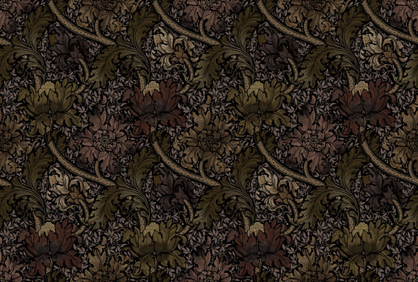 Morris Major Fabric - Leather by brown botanical velvet-chenille fabric from Utopia