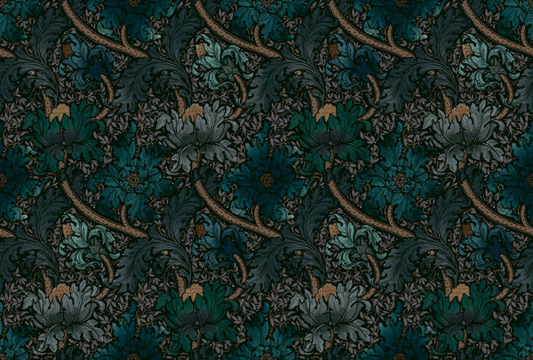 Morris Major Fabric - Peacock by blue botanical velvet-chenille fabric from Utopia