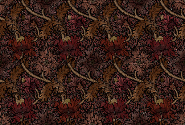 Morris Major Fabric - Russet by red botanical velvet-chenille fabric from Utopia