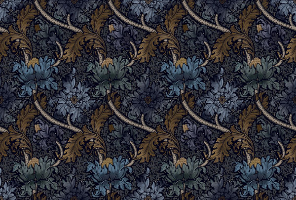 Morris Major Fabric - University Blue by blue botanical velvet-chenille fabric from Utopia