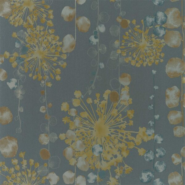 Moku Wide Width Wallpaper - Graphite / Mustard by Moku Wide Width Wallpaper - Graphite / Mustard from