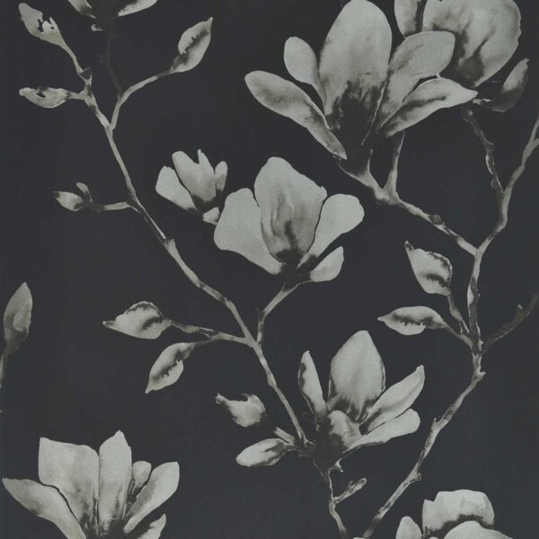 Lotus Wide Width Wallpaper - Onyx / Silver by Lotus Wide Width Wallpaper - Onyx / Silver from