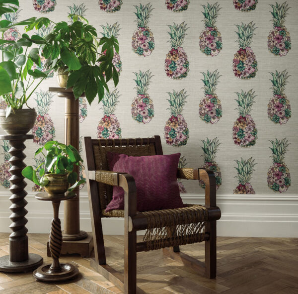 Ananas Wallpaper - Cerise / Lemon / Mint by Ananas Wallpaper - Cerise / Lemon / Mint from