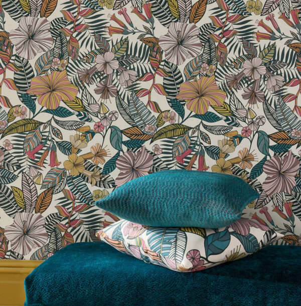 Valldemossa Wallpaper - Midnight / Coral / Jade from