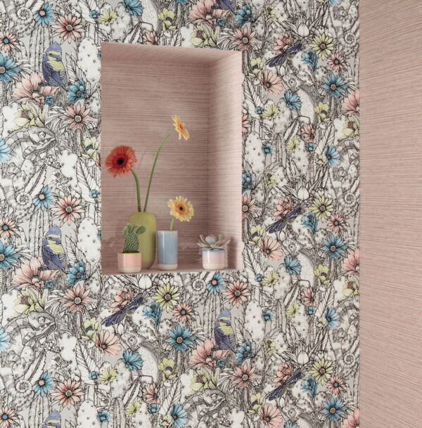 Cactus Garden Wallpaper - Celadon / Pink / Marigold / Lemon from