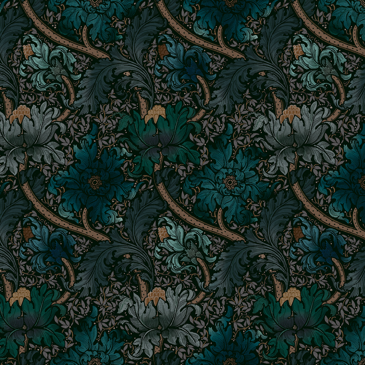 Morris Major Fabric - Peacock by Morris Major Fabric - Peacock from