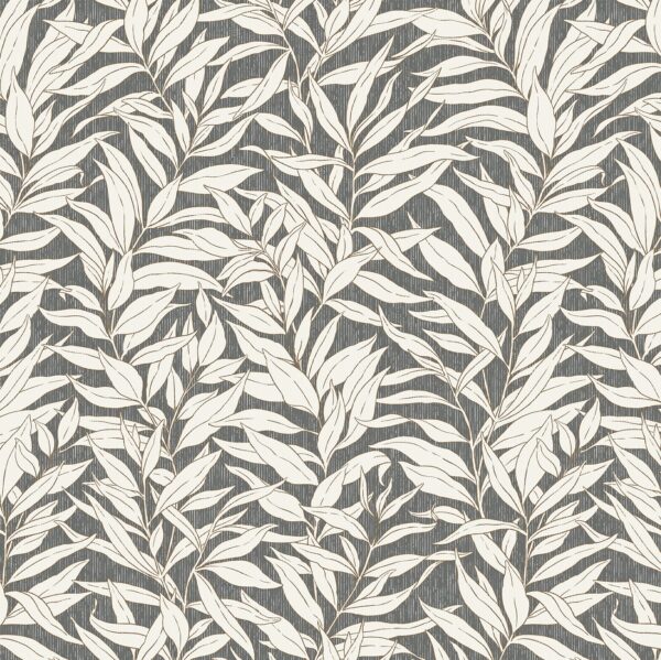 Compton Fabric - Flint by black-grey botanical cotton fabric from Chess