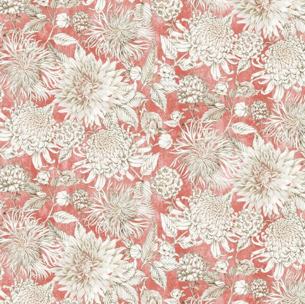 Purbeck Fabric - Coral by orange botanical cotton fabric from Chess