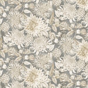 black-grey botanical cotton fabric from Chess
