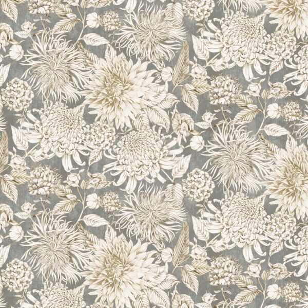 black-grey botanical cotton fabric from Chess