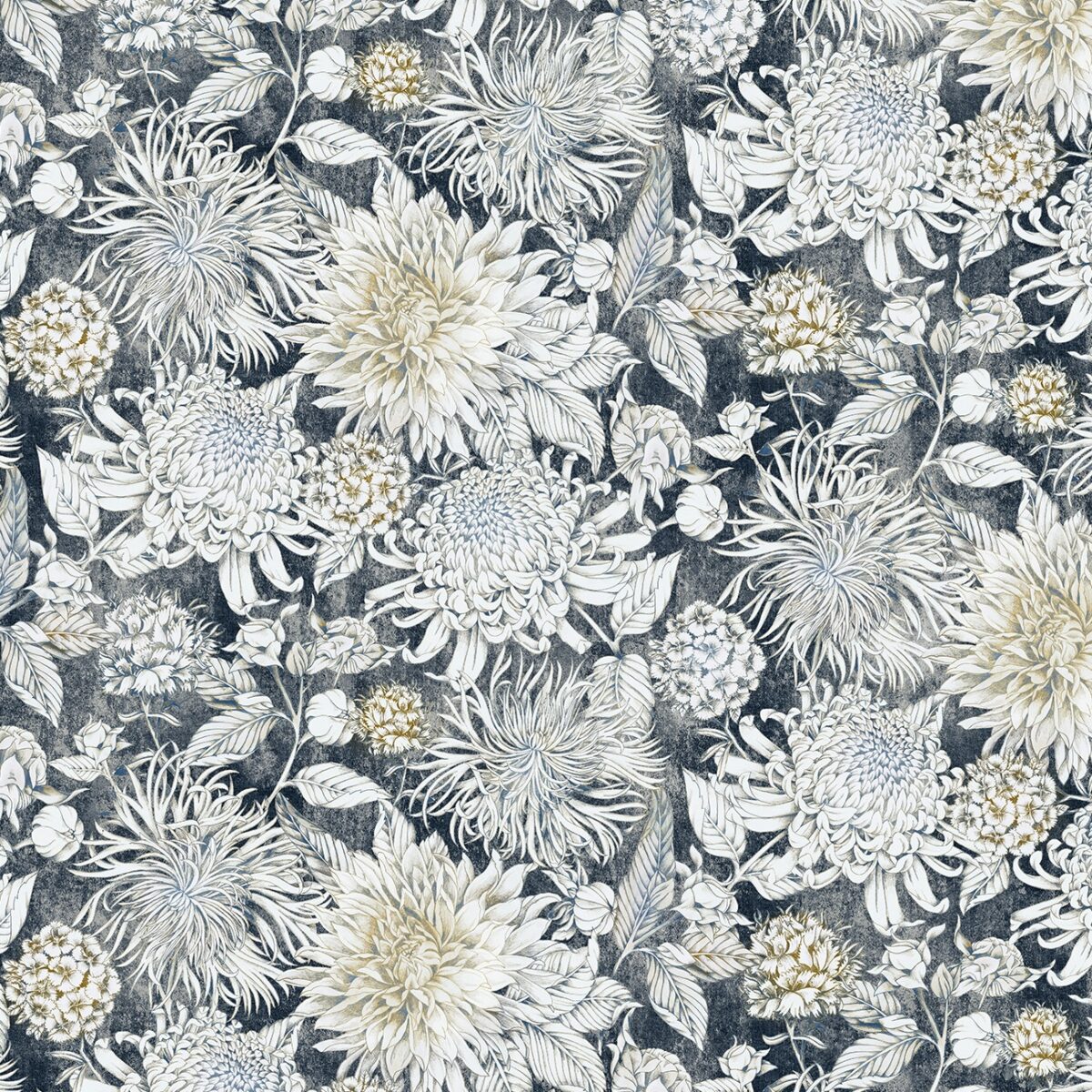 blue botanical cotton fabric from Chess