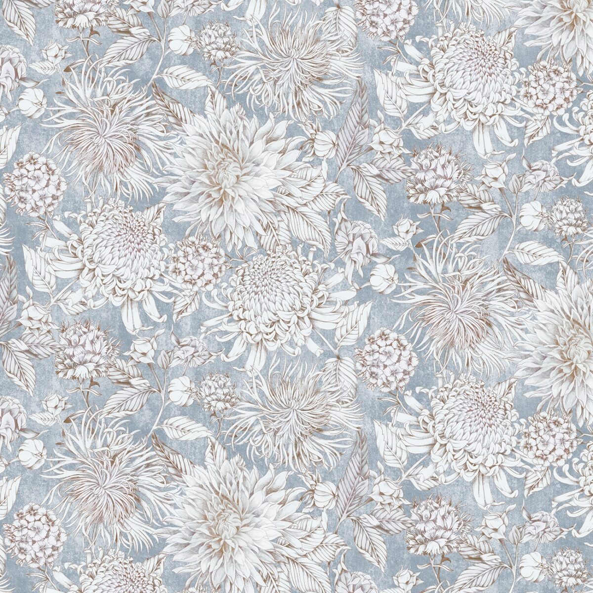 Purbeck Fabric - Powder Blue by blue botanical cotton fabric from Chess
