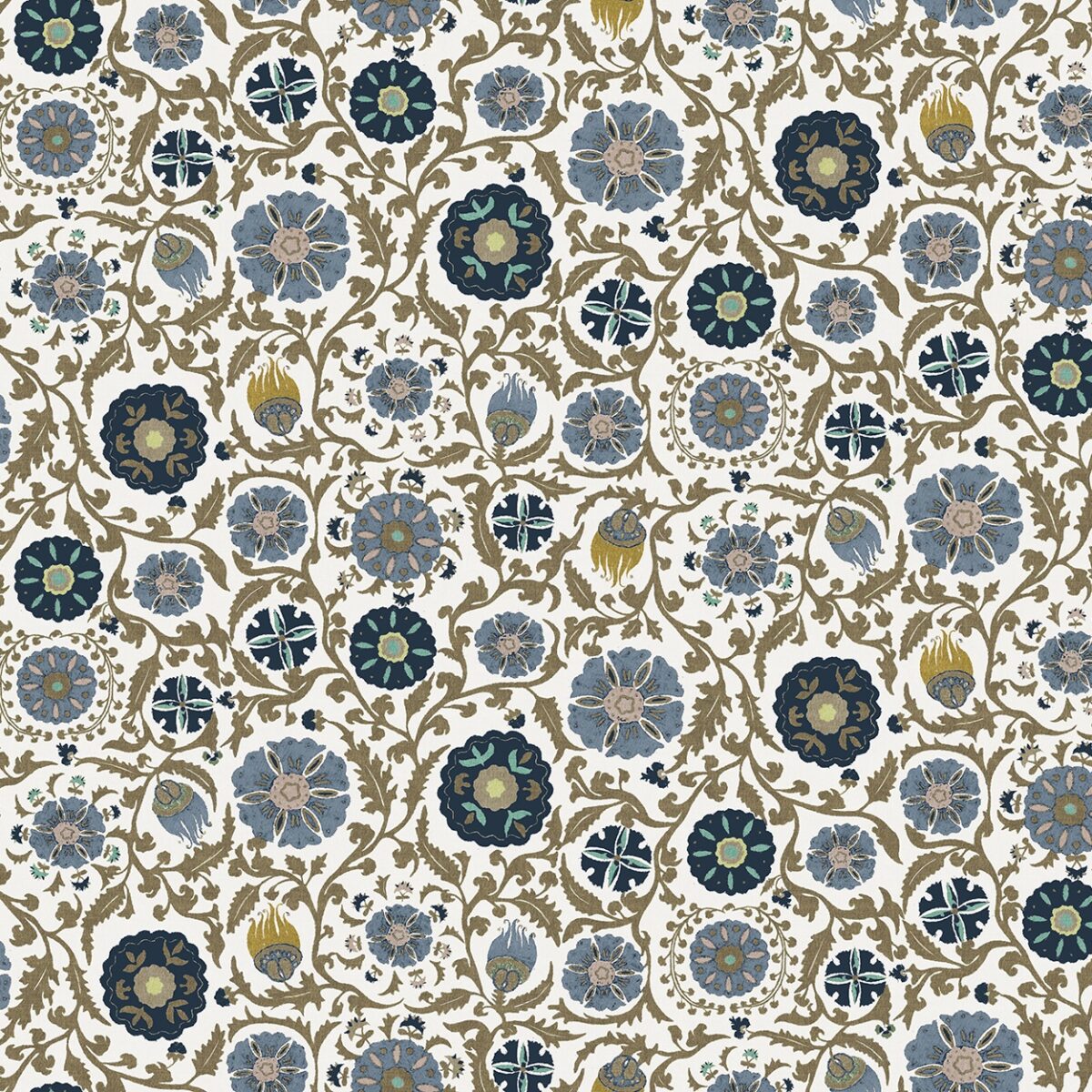 Rosemoor Fabric - Blue by blue botanical cotton fabric from Chess