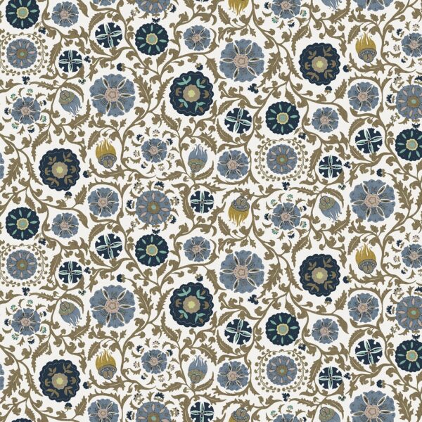 Rosemoor Fabric - Blue by blue botanical cotton fabric from Chess