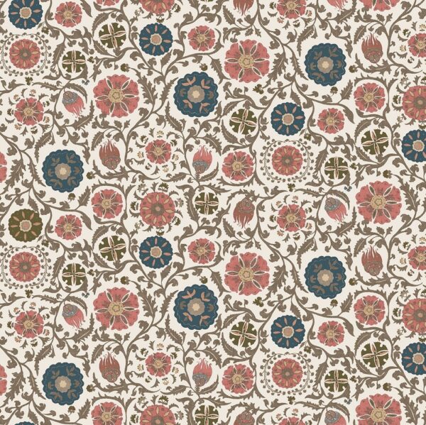 Rosemoor Fabric - Coral by orange botanical cotton fabric from Chess