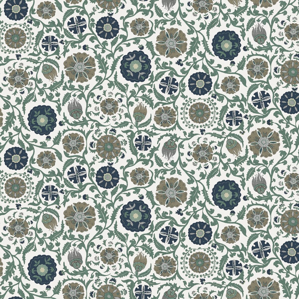 Rosemoor Fabric - Teal by blue botanical cotton fabric from Chess