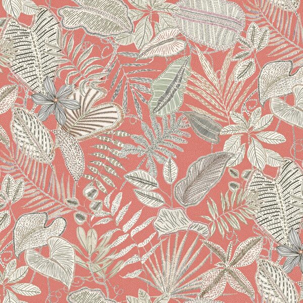 Sherbourne Fabric - Coral by orange botanical cotton fabric from Chess