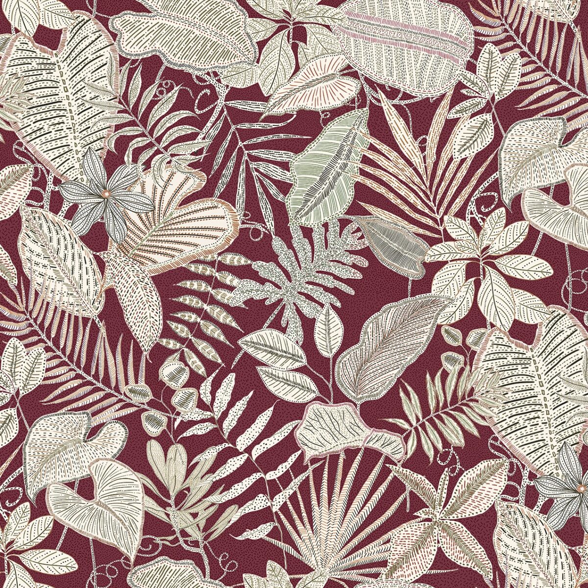 Sherbourne Fabric - Mulberry by red botanical cotton fabric from Chess