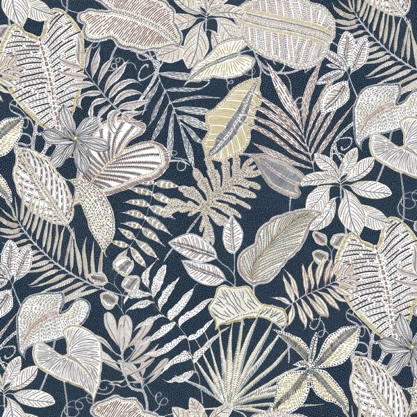 Sherbourne Fabric - Navy by blue botanical cotton fabric from Chess