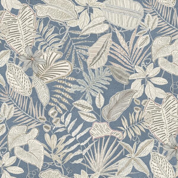 Sherbourne Fabric - Powder Blue by blue botanical cotton fabric from Chess