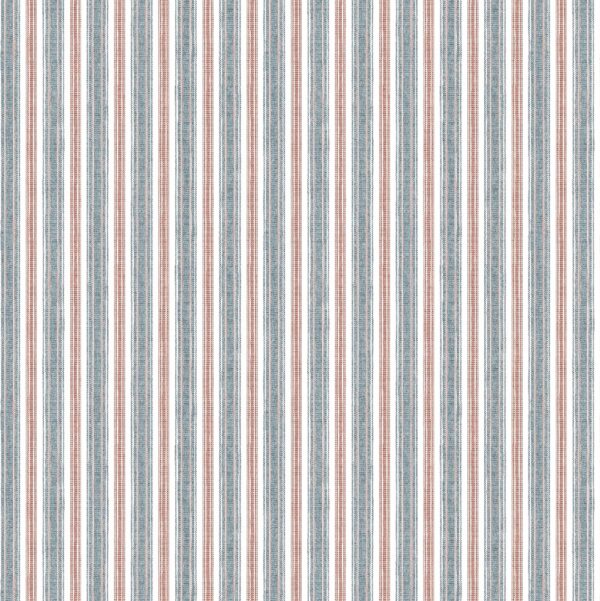 Longwick Fabric - Rose by blue striped cotton fabric from Chess