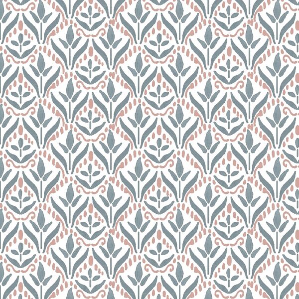 Pednor Fabric - Rose by blue botanical cotton fabric from Chess