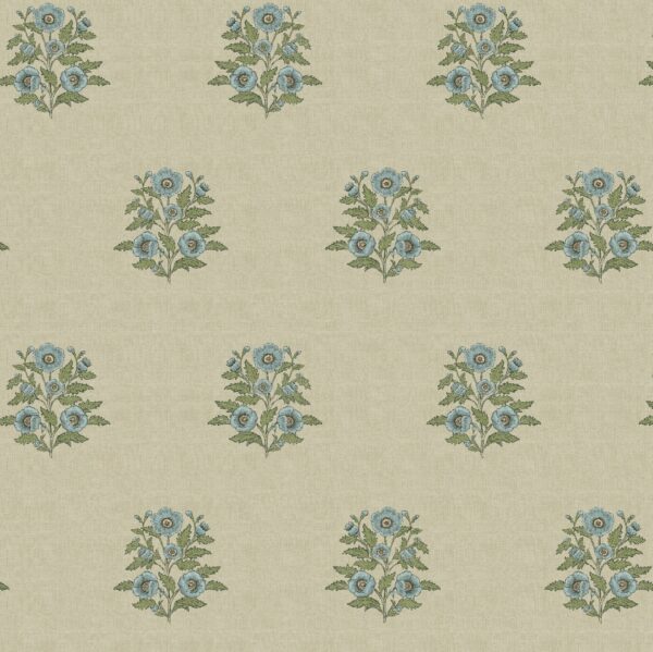 Alscot Fabric - Duck Egg by neutral botanical cotton fabric from Chess